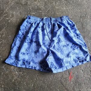 Sand N Sun Shorts Size L Blue Floral Tropical Drawstring Casual Summer Waist 26